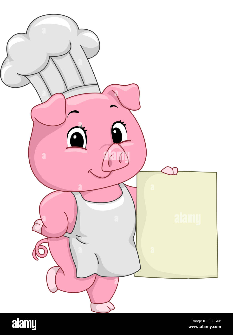 Illustration d'un cochon habillé en chef Holding Blank un morceau de Banque D'Images