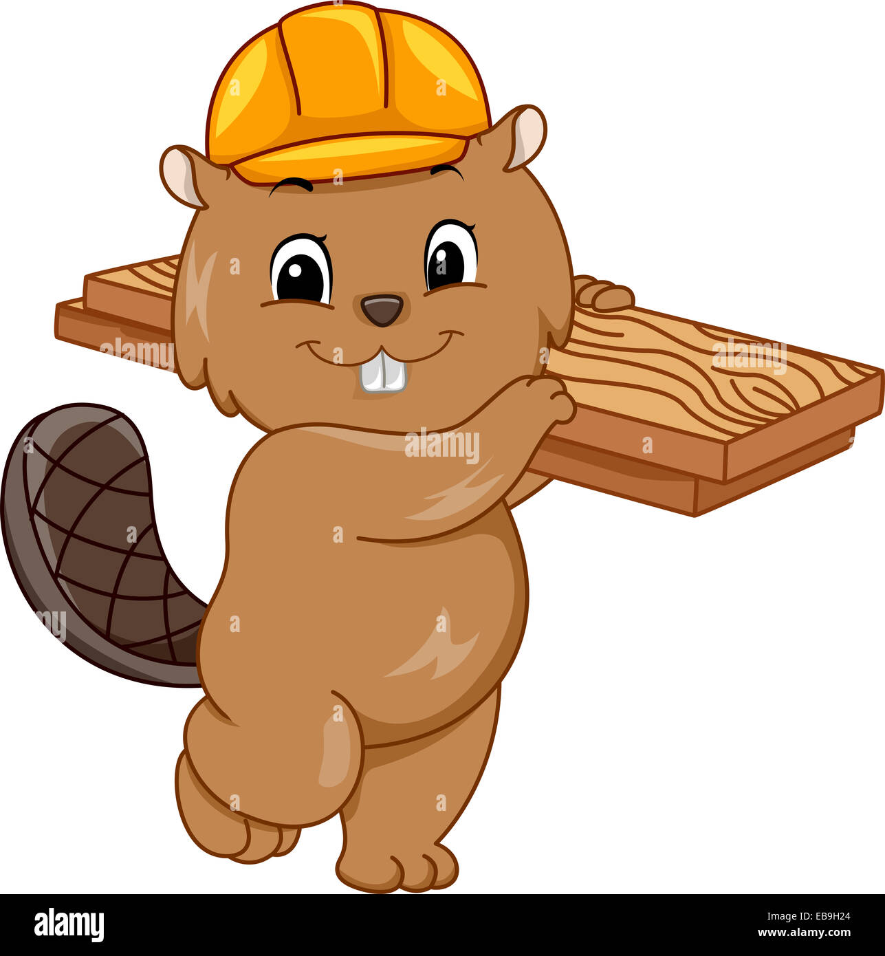 Doté d''une illustration Beaver portent un casque et d'une planche de bois Banque D'Images