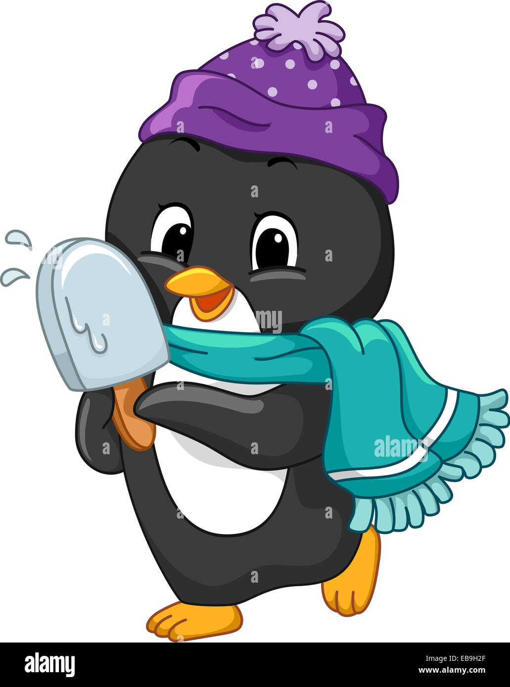 Illustration d'un pingouin tenant une glace Banque D'Images