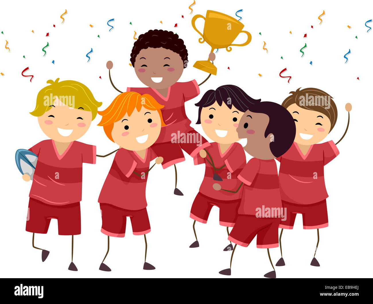 Illustration avec un groupe d'enfants à célébrer leur victoire du championnat Banque D'Images