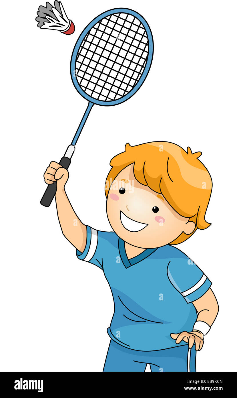 Illustration d'un garçon jouer au badminton Photo Stock - Alamy