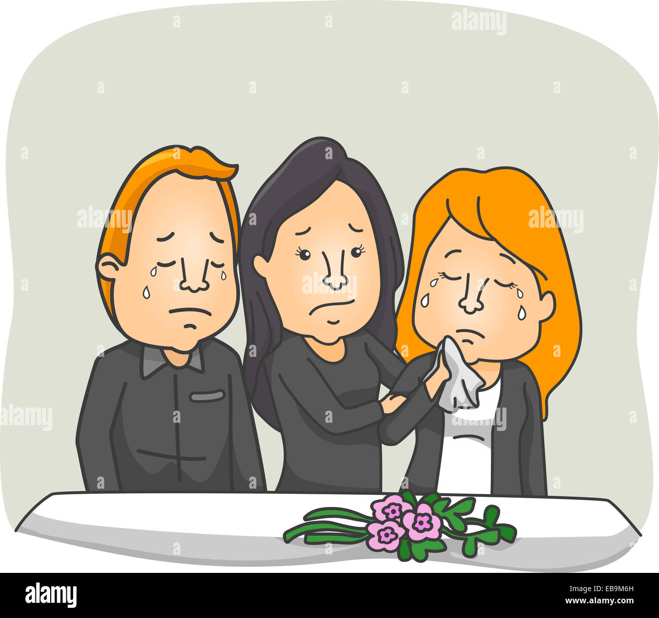 Illustration avec les gens pleurer à un service funèbre Banque D'Images