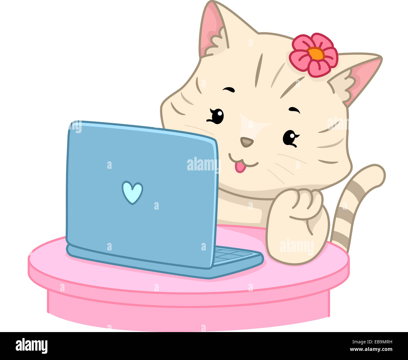 Illustration d'un chat faisant une recherche en ligne Banque D'Images