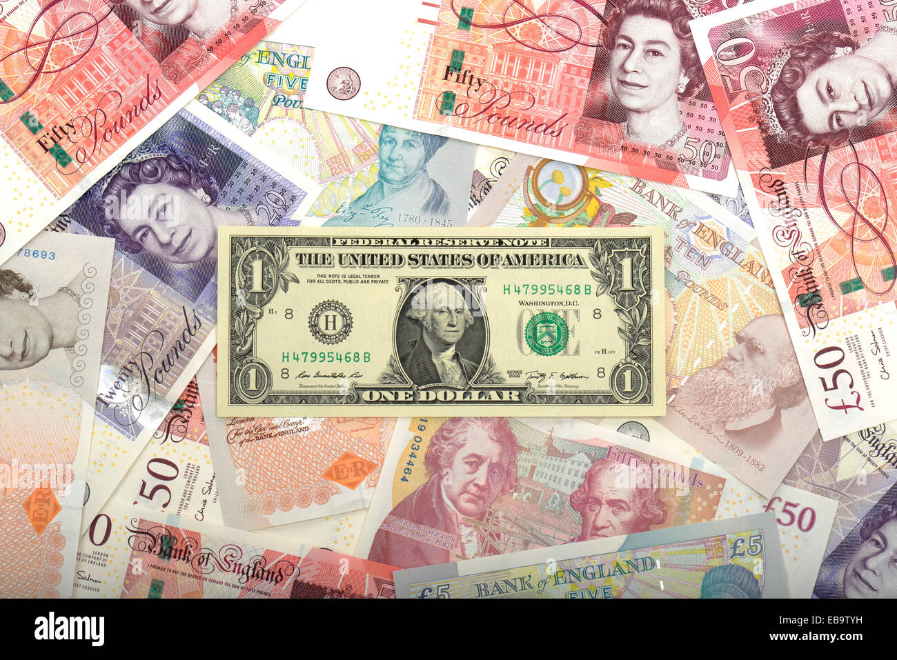 Les billets en euros, livre sterling, dollar Américain Banque D'Images