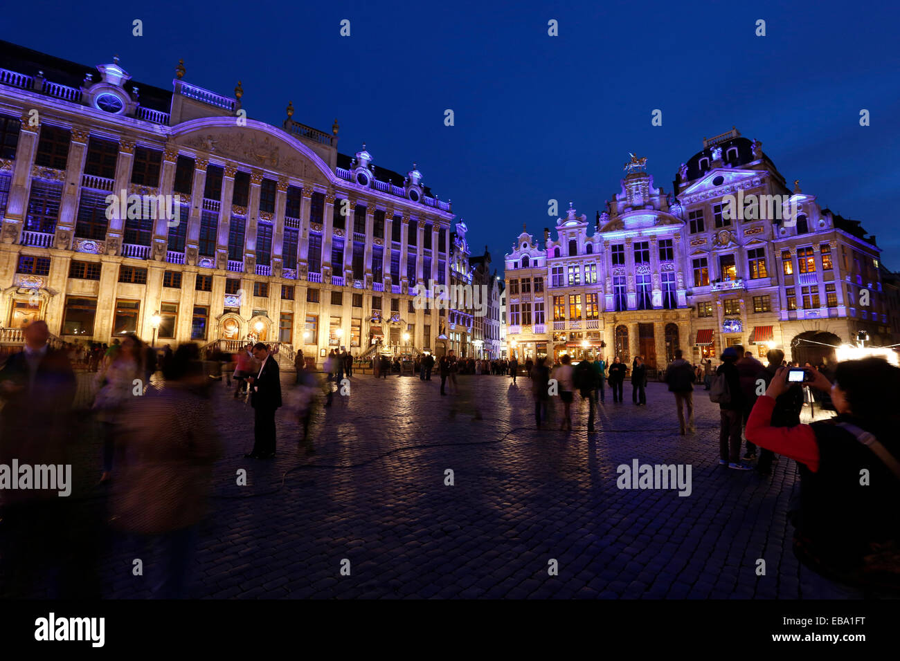 Maisons de guilde sur Grand Place au crépuscule, Bruxelles, région bruxelloise, Belgique Banque D'Images