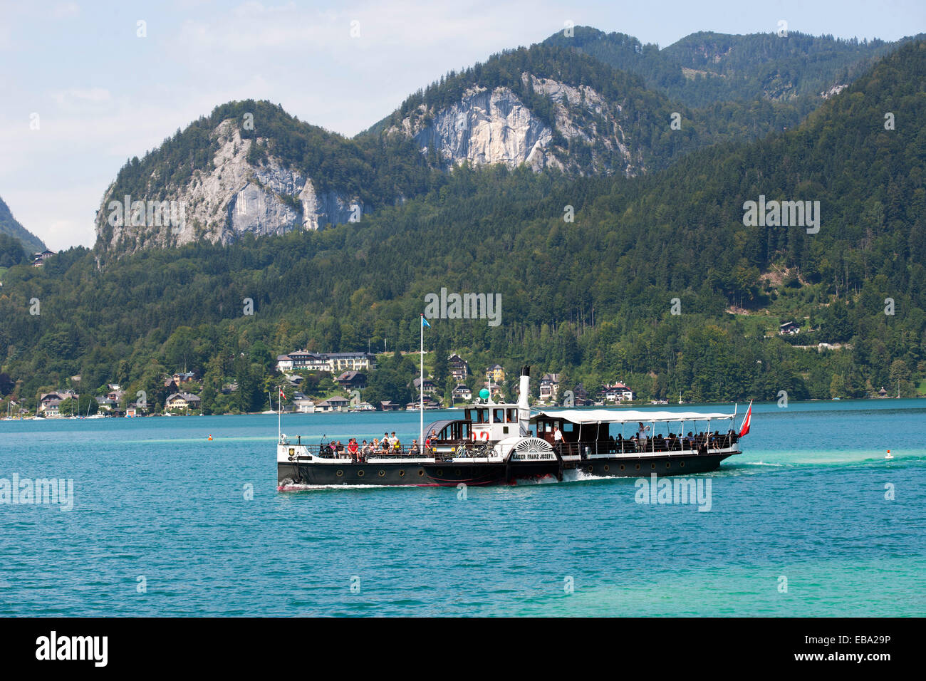 Wolfgangseeschifffahrt, navire à passagers, bateau à vapeur Kaiser Franz Josef, Wolfgang, Sankt Gilgen, Salzkammergut, l'état de Salzbourg Banque D'Images