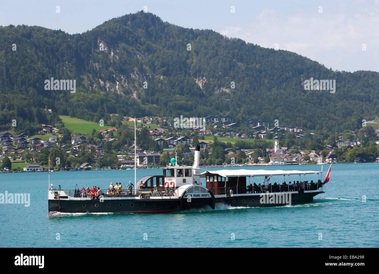 Wolfgangseeschifffahrt, navire à passagers, bateau à vapeur Kaiser Franz Josef, Wolfgangsee, Sankt Gilgen, Salzkammergut, l'état de Salzbourg Banque D'Images