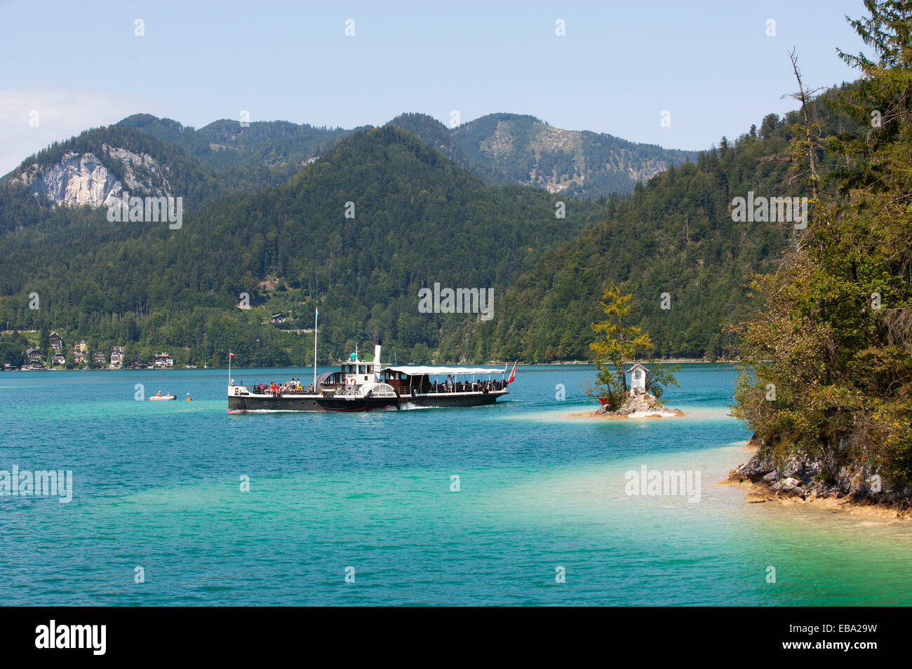 Wolfgangseeschifffahrt, navire à passagers, bateau à vapeur Kaiser Franz Josef, Ochsenkreuz, Sankt Gilgen, Wolfgangsee Salzkammergut, Banque D'Images