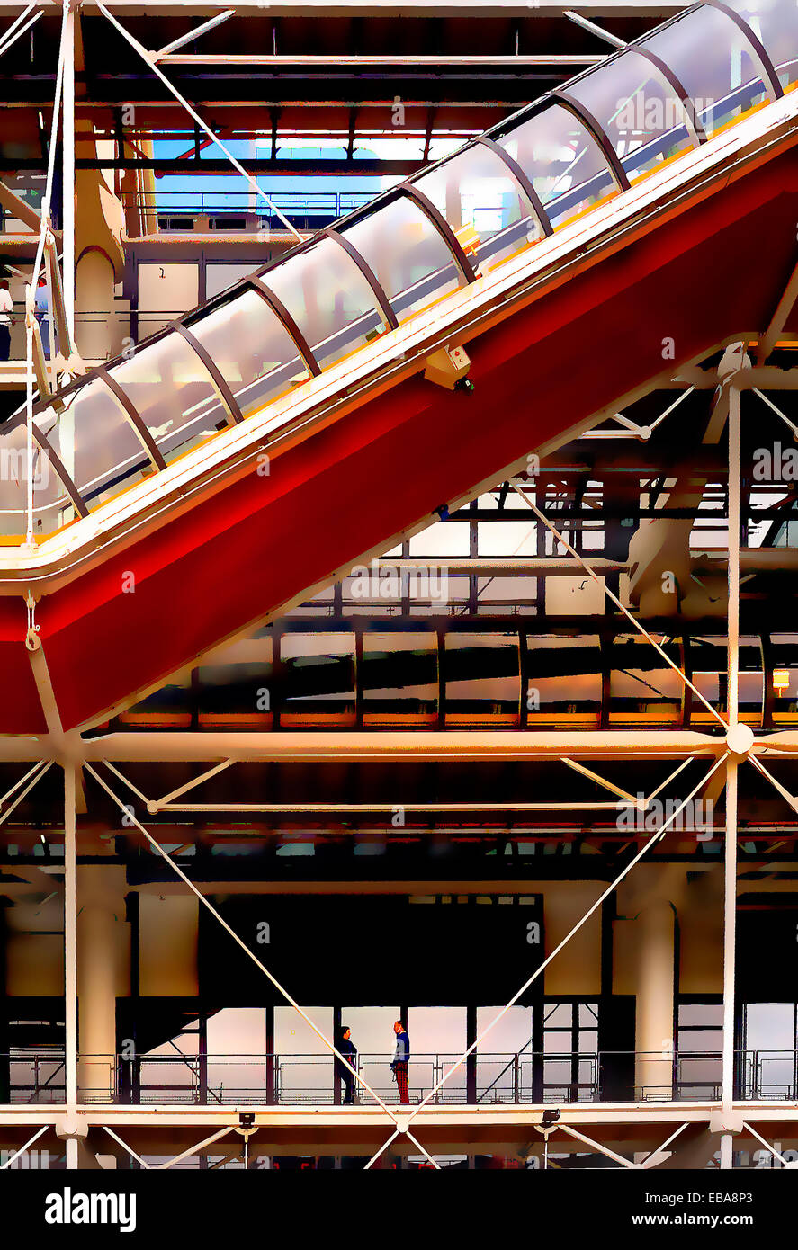 Paris, France. Manipulées numériquement ; Centre national d'art et de culture Georges Pompidou. Deux hommes parlant Banque D'Images