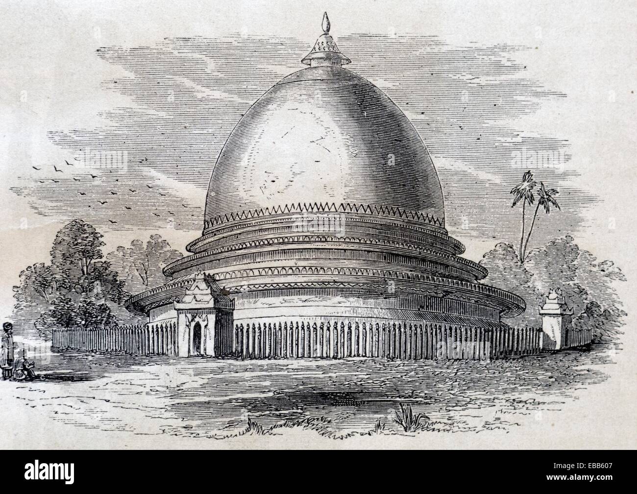 En forme de pagode Voyage au royaume d'Ava, l'Empire Birman, les voyages du capitaine Henry Yule, Corps of Engineers Bengalis, Banque D'Images