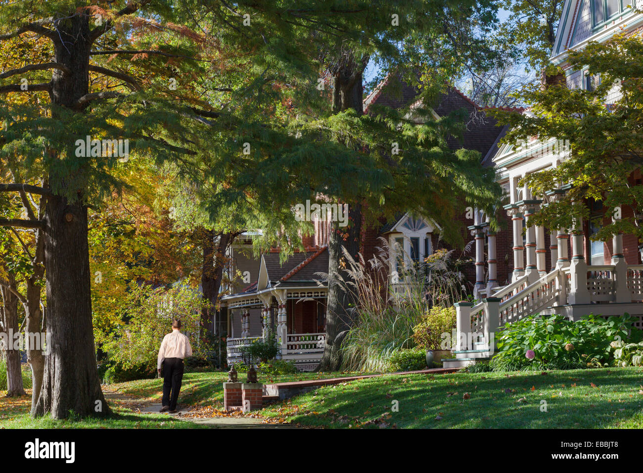 Lovely Victorian architecture résidentielle dans le vieux quartier ouest Lawrence, Lawrence, Kansas. Banque D'Images