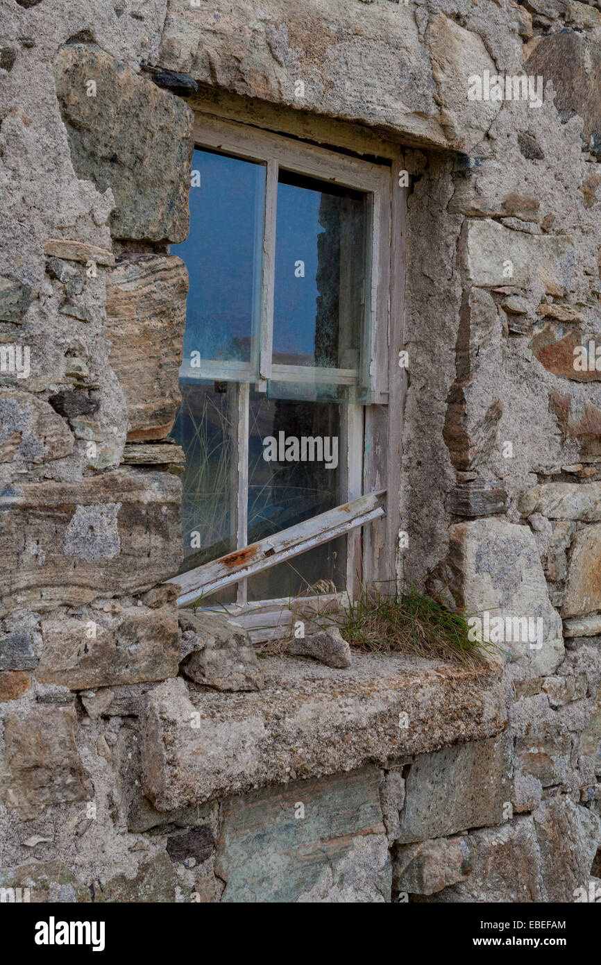 Cottage abandonné par Stocinis Stocinis Caolas, Loch, Isle of Harris, Hébrides extérieures, en Écosse Banque D'Images