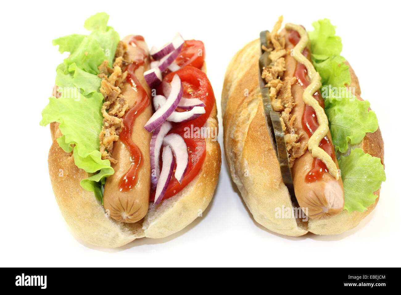 Divers Hot Dog's in front of white background Banque D'Images