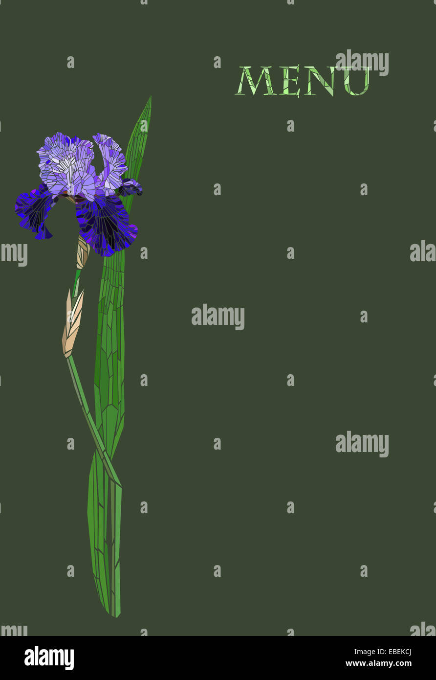 Restaurant menu avec une mosaïque iris fleurs Banque D'Images