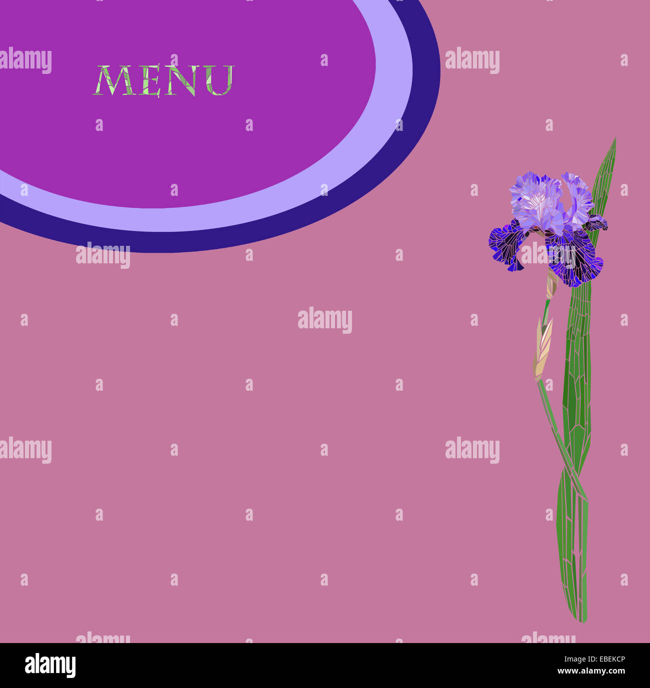Restaurant menu avec une mosaïque iris fleurs Banque D'Images