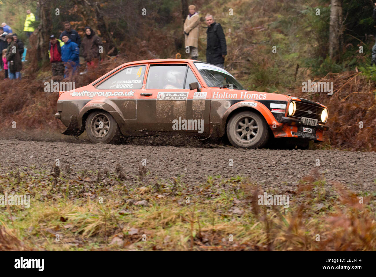 Aucun concurrent 4 Matt Edwards et Paul Morris sur le stade 7 du RAC Rally in Hamsterley Forest Banque D'Images