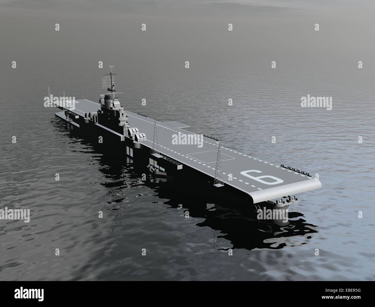Un porte-avions sur l'océan par matin - 3D render Banque D'Images