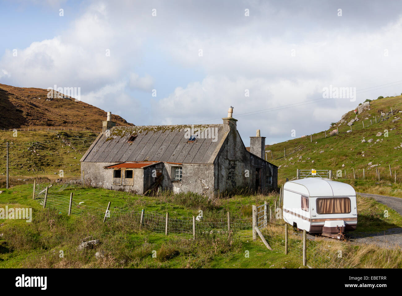 Maison abandonnée, à l'île de Lewis, Hébrides extérieures, en Écosse Banque D'Images