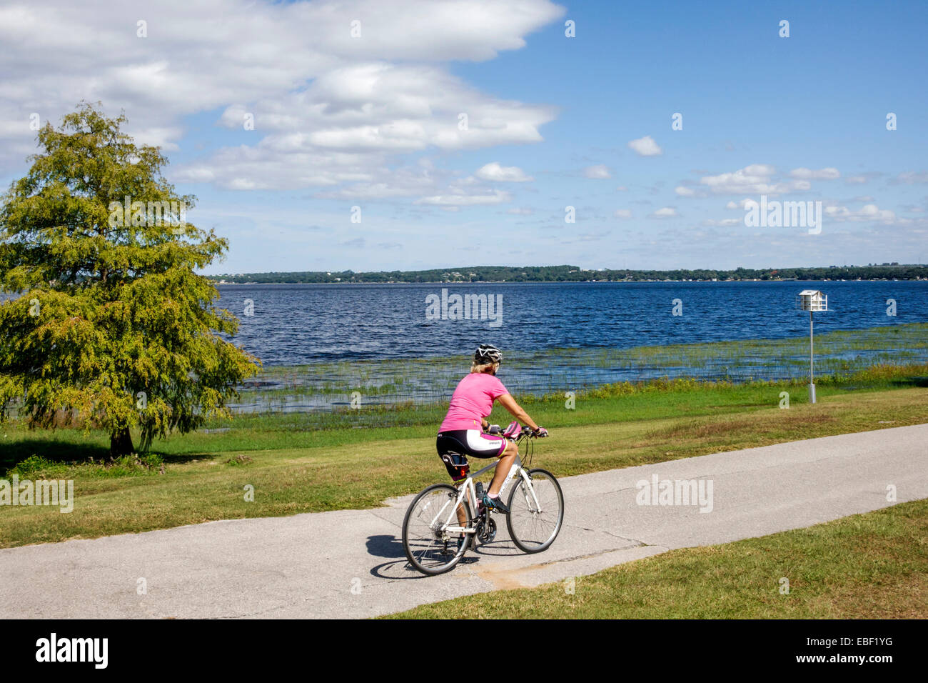 Clermont Florida, Waterfront Park, public, Lake Minneola, South Lake Trail, sentier, eau, adultes femme femme femme femme femme femme, vélo, vélo, équitation, vélo Banque D'Images