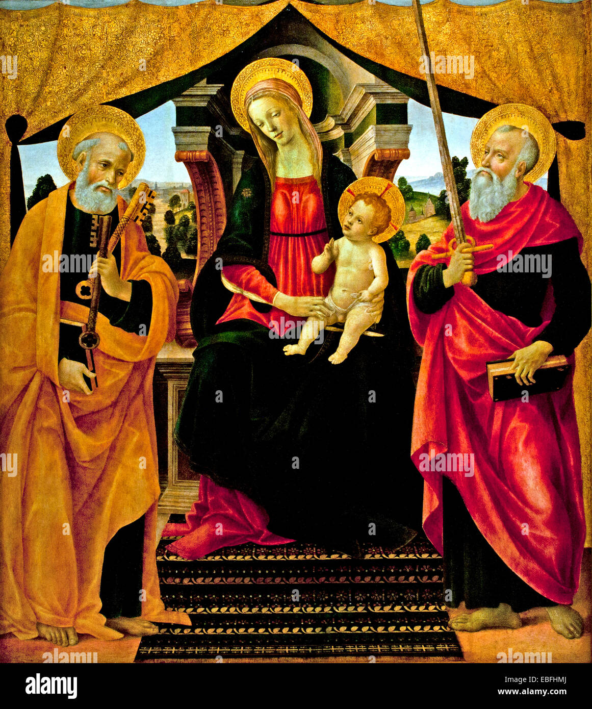 Vierge à l'Enfant entre saint Pierre et Saint Paul 1490 Vincenzo Frediani documentés en 1476 - 1505 Italie Italien Banque D'Images