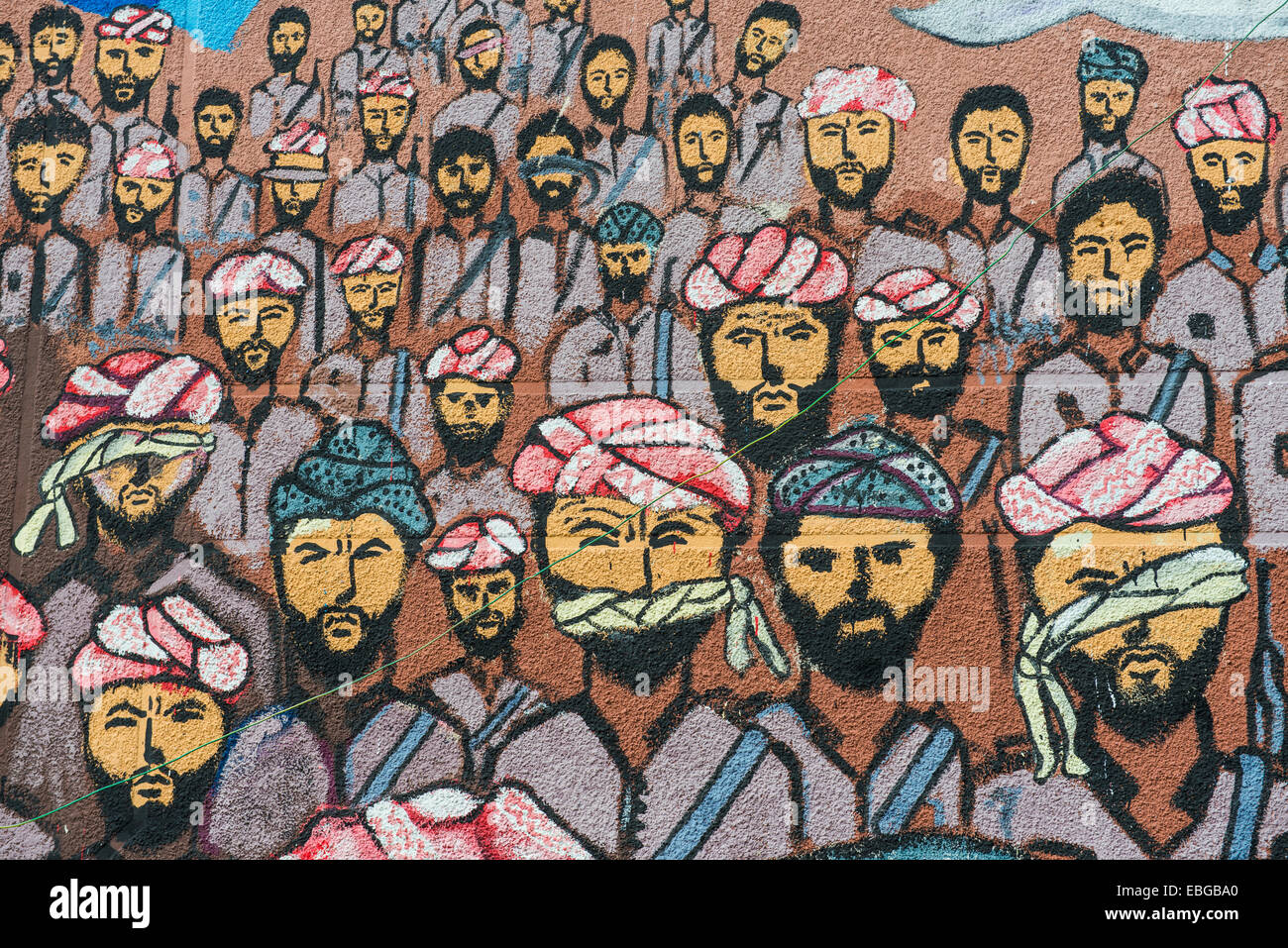 De la peinture murale, la guerre Iraqi-Iranian Oqra, Kurdistan irakien, l'Irak Banque D'Images