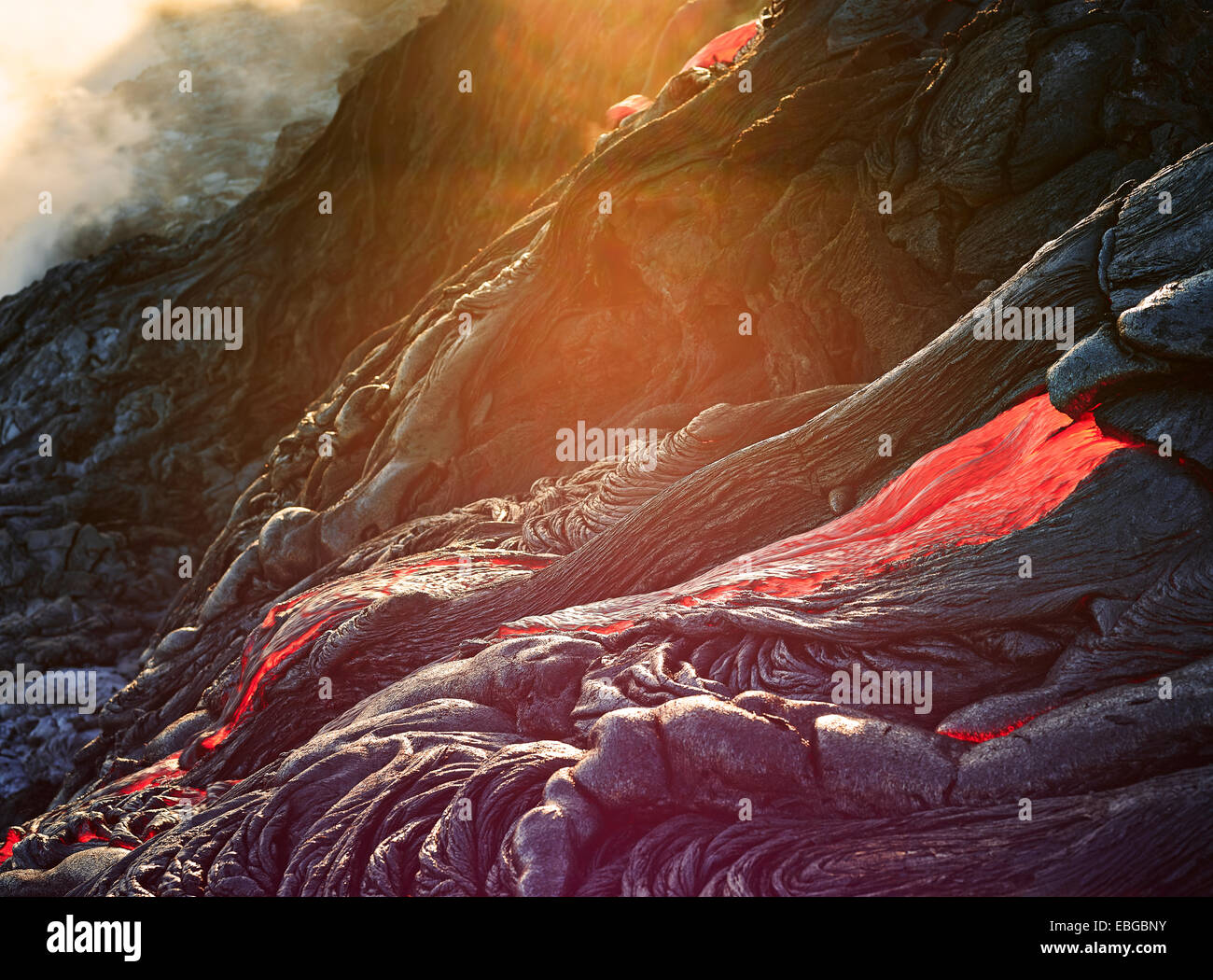 Puʻu ʻŌʻō ou Puu Oo volcan, éruption volcanique, la lave, red hot lava flow, Hawaiʻi-Volcanoes-Nationalpark, USA, New York Banque D'Images