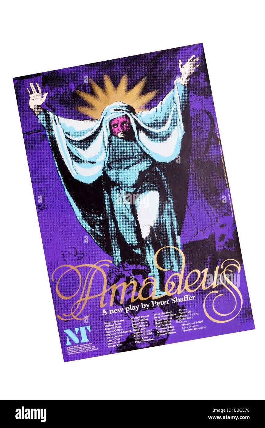 Affiche pour le Théâtre National 1979 production d'Amadeus de Peter Shaffer, à l'Olivier Theatre. Banque D'Images