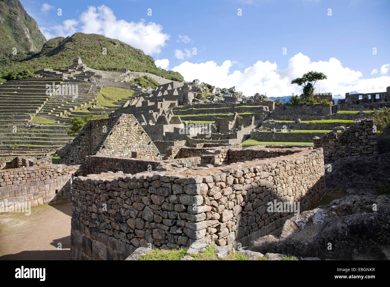 Vue du Machu Picchu au sud, le Pérou, l'Aguas Calientes Banque D'Images