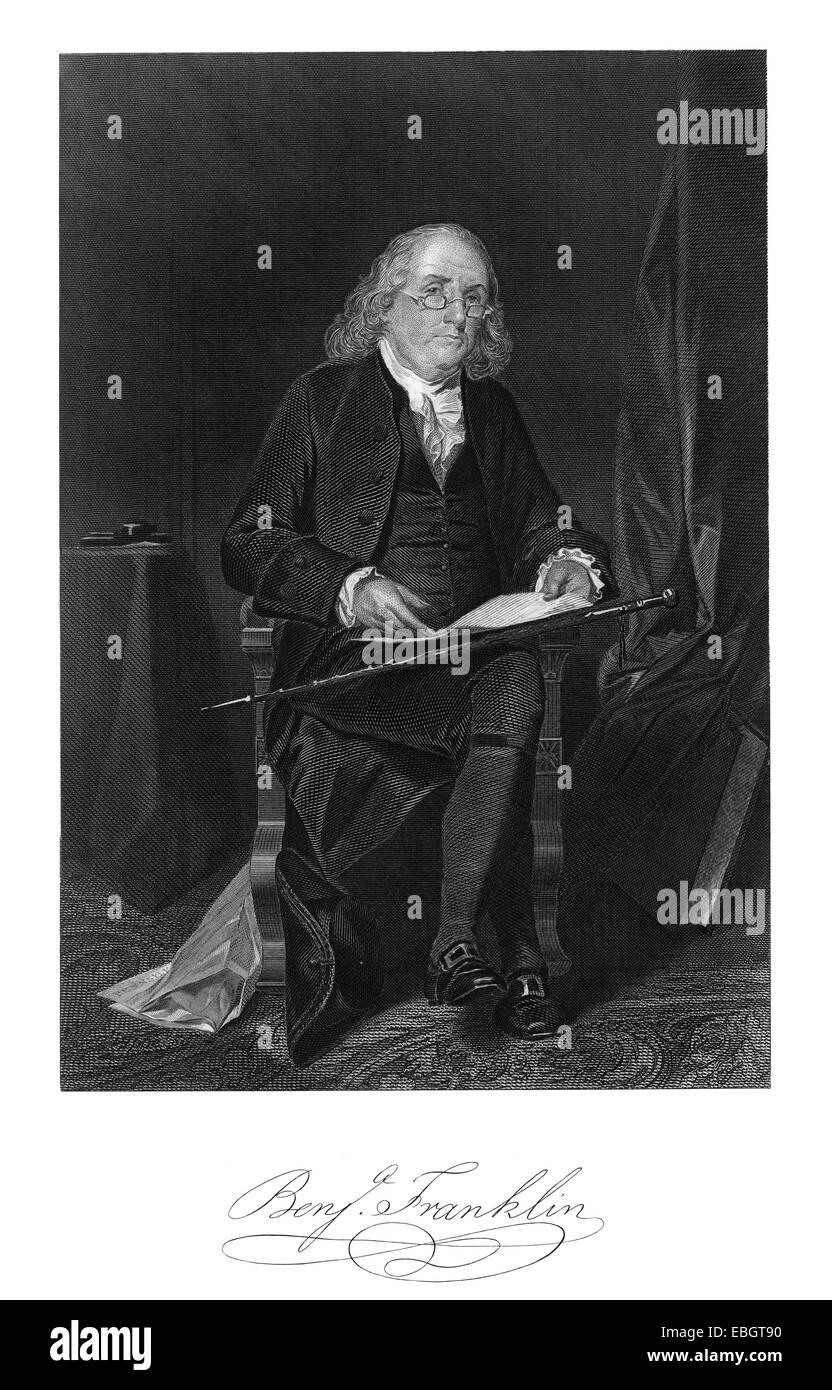 Gravure de Benjamin Franklin Banque D'Images