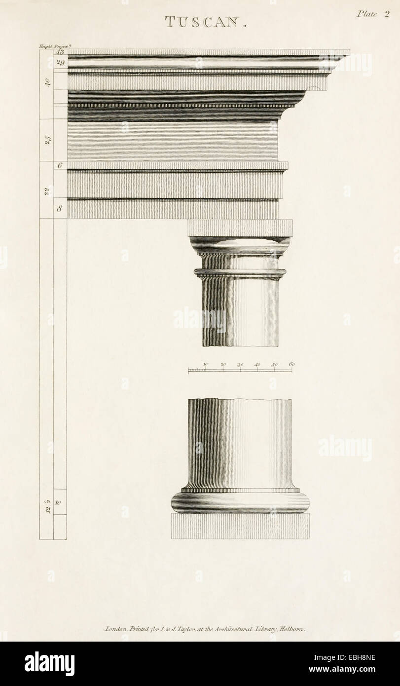 L'ordre des colonnes toscanes de 'les rudiments de l'architecture ancienne". Voir la description pour plus d'informations. Banque D'Images