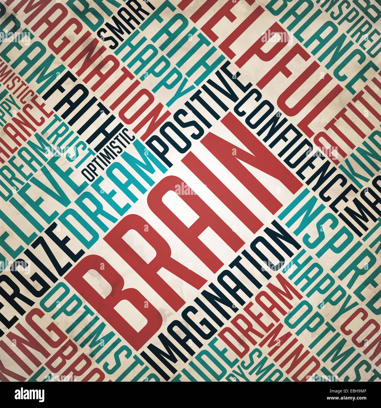 Cerveau - Retro mot Collage sur vieux papier. Banque D'Images
