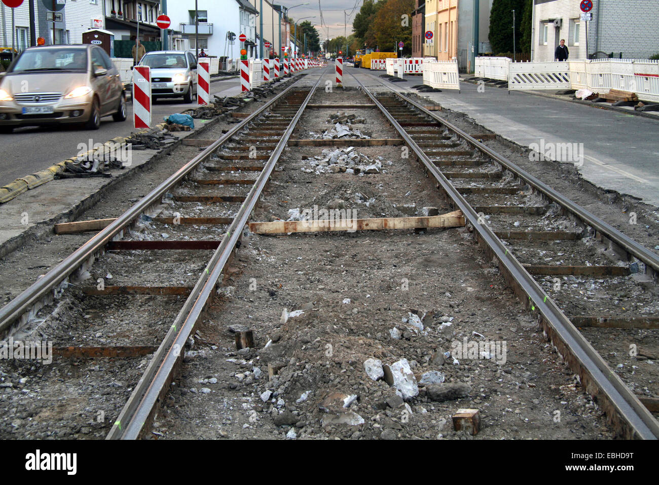 Les travaux sur les voies de tram, Allemagne Banque D'Images