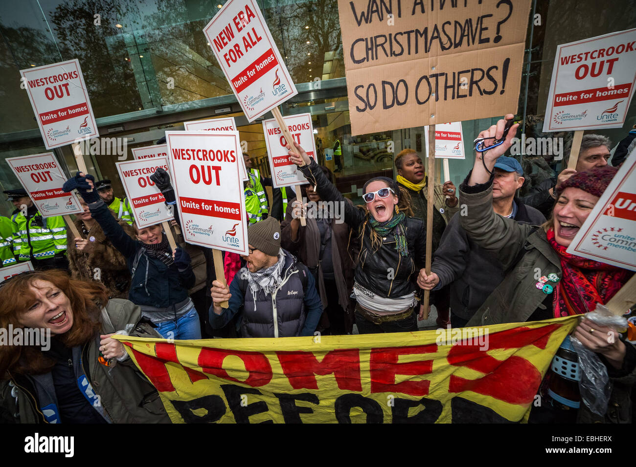 Londres, Royaume-Uni. 1er décembre 2014. Nouvelle ère estate Immobilier de protestation Crédit : Guy Josse/Alamy Live News Banque D'Images