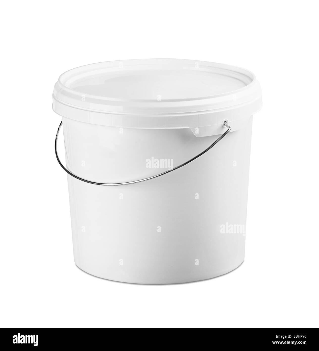 Seau en plastique blanc sur fond blanc Banque D'Images