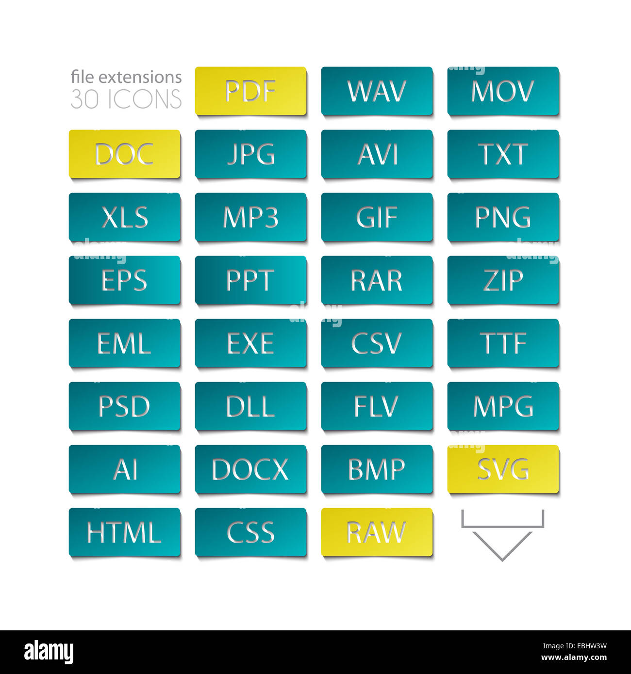 Ensemble d'icônes de type de fichier. file extensions sign Banque D'Images