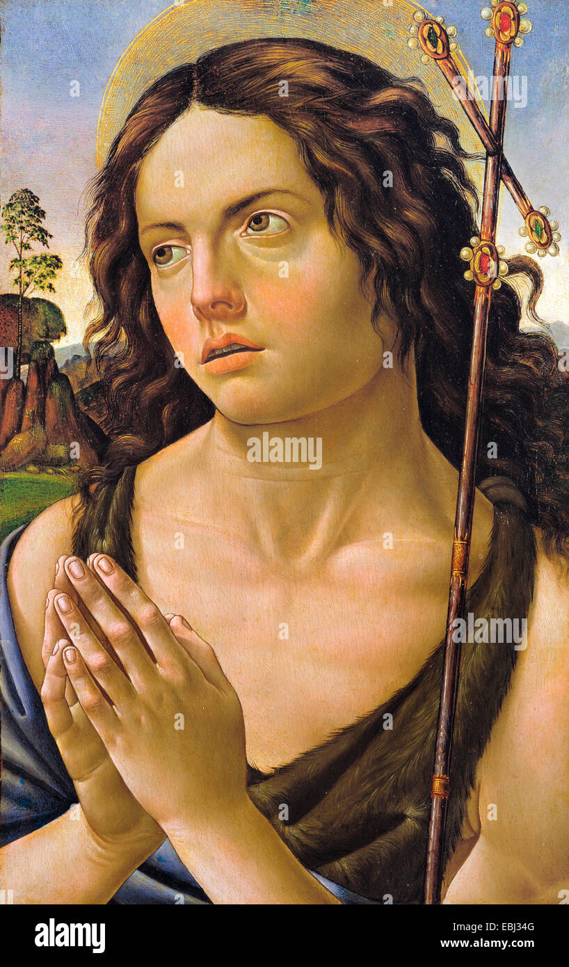Raffaellino Del Garbo, Saint Jean le Baptiste. Circa 1505. Tempera sur bois. Museu Nacional d'Art de Catalunya, Barcelone, Espagne. Banque D'Images