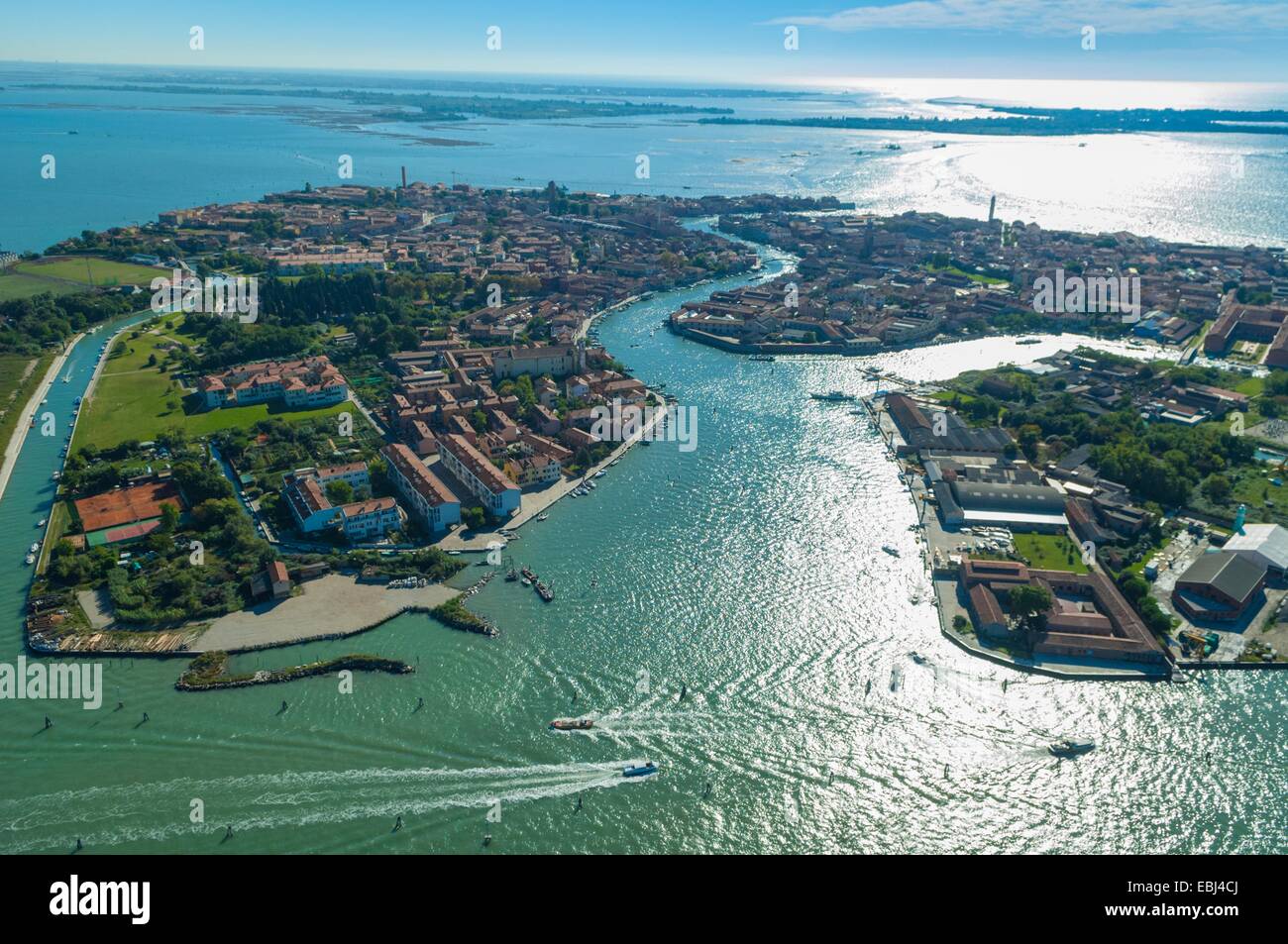 Vue aérienne de l'île de Murano, lagune de Venise, Italie, Europe Banque D'Images
