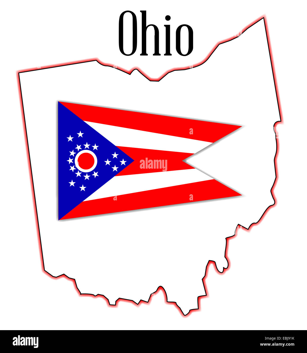 Carte de l'état de l'Ohio avec empiècement drapeau Banque D'Images