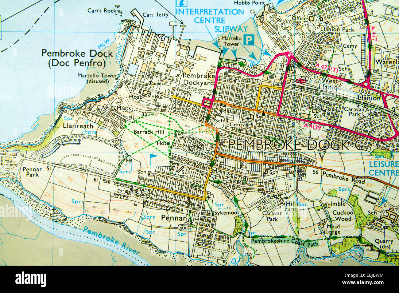 Carte de l'Ordnance Survey de Pembroke Dock, Pembrokeshire, Pays de Galles de l'Ouest. Banque D'Images