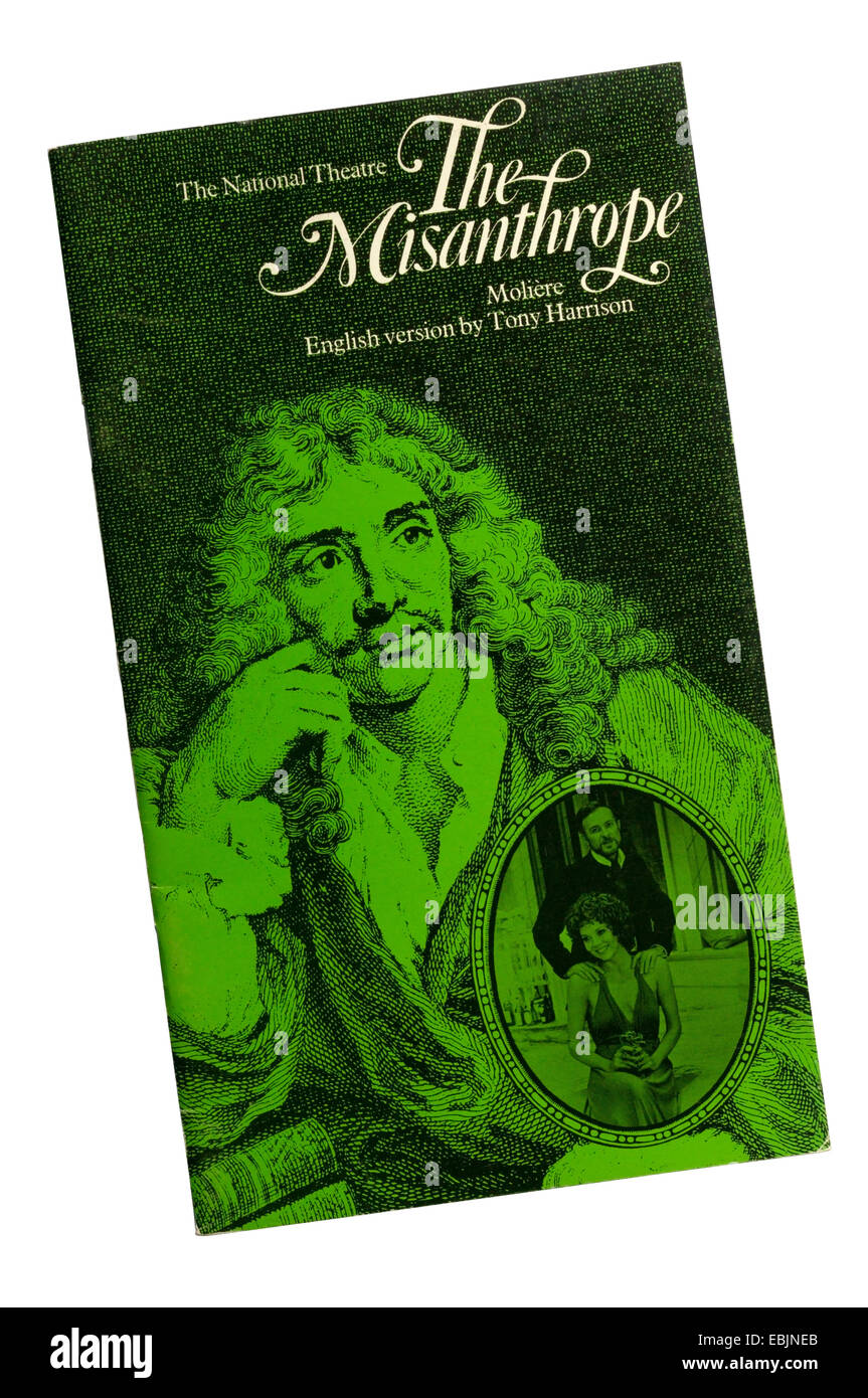 Programme pour 1973 la production de la Misanthrope par Molière, version anglaise de Tony Harrison, par Théâtre National au Old Vic. Banque D'Images