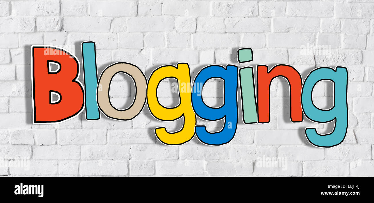 Le mot Blogging sur un mur de briques Banque D'Images
