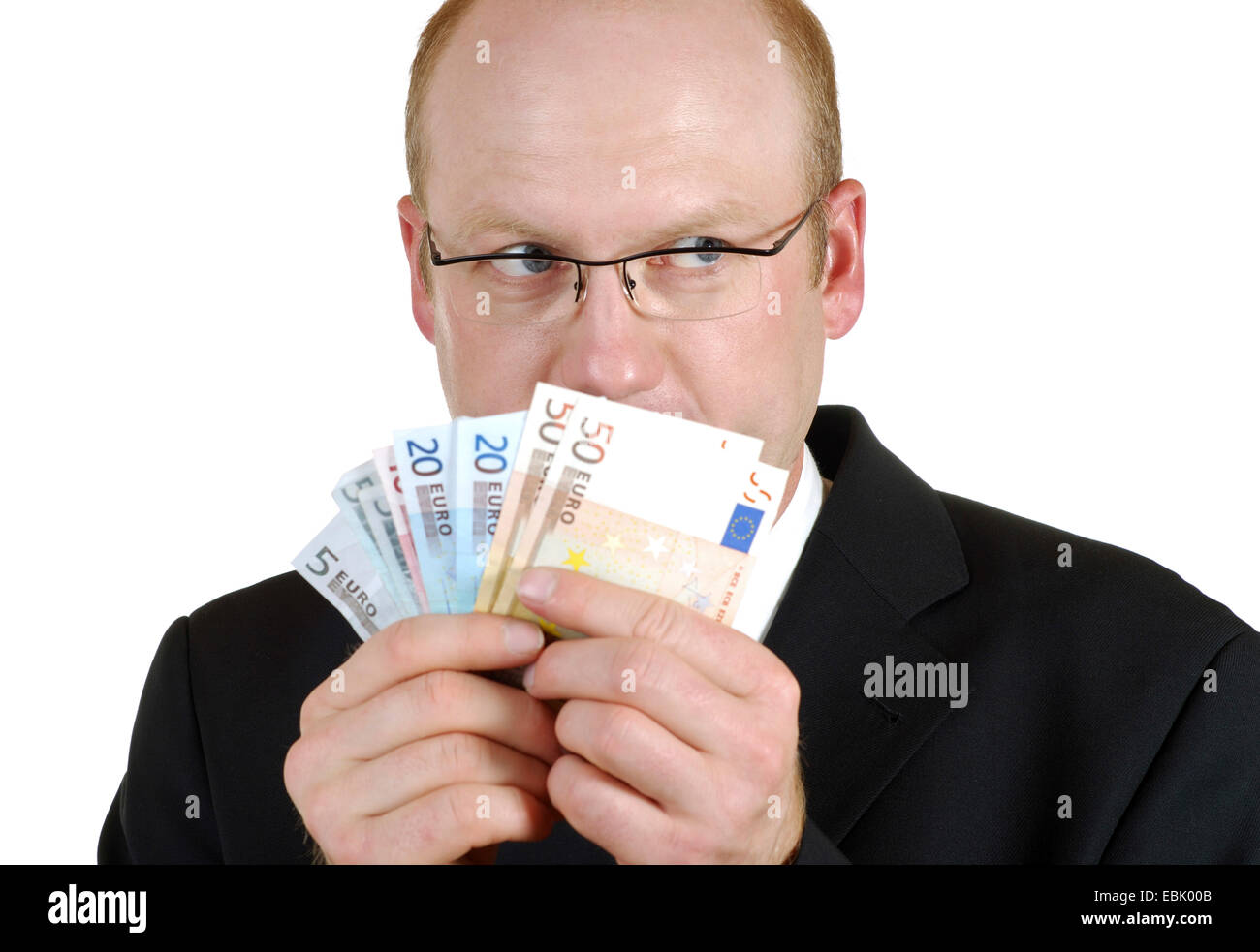 Homme avec billets en euro Banque D'Images