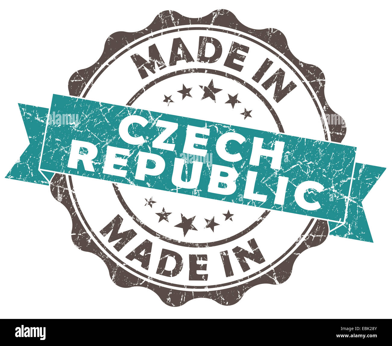Faites en République tchèque joint grunge turquoise isolé sur fond blanc Banque D'Images