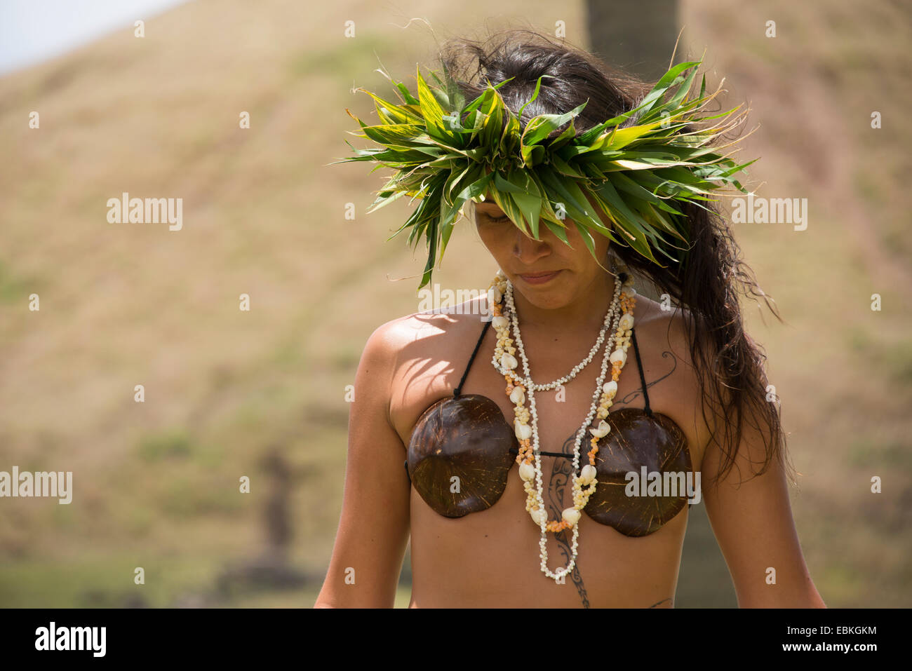 L'île de Pâques ou Rapa Nui, parc national de Rapa Nui. Site historique Anakena, spectacle de danse traditionnel polynésien. Banque D'Images
