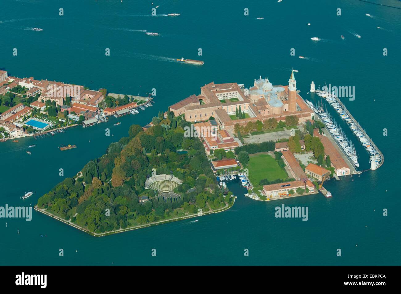 Vue aérienne de l'île de San Giorgio Maggiore, à Venise, Italie, Europe Banque D'Images