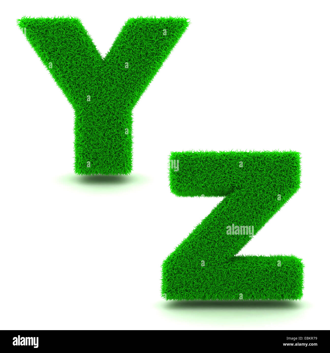 Lettres Y, Z - Alphabet Ensemble d'herbe verte sur fond blanc en 3d. Banque D'Images