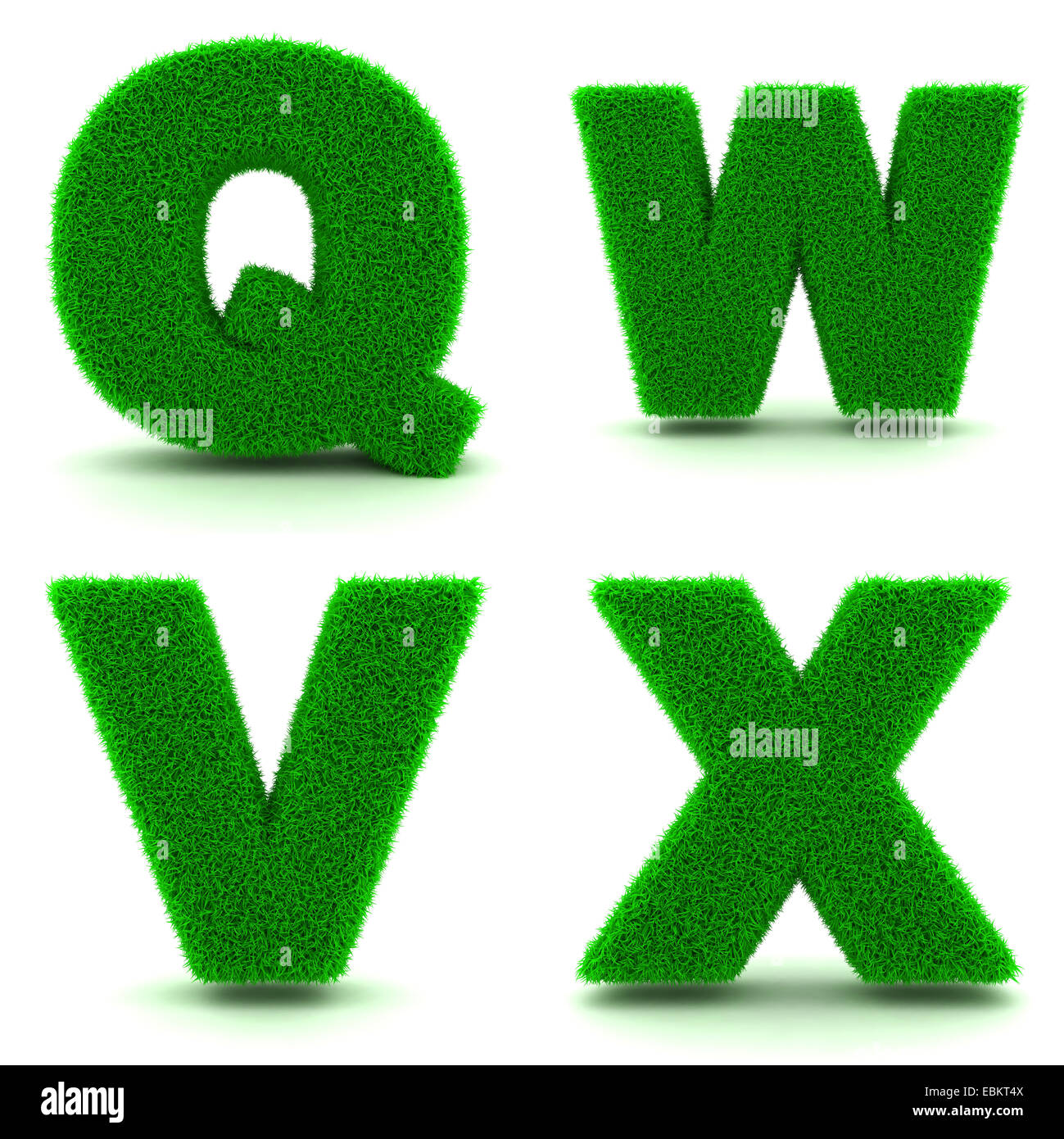 Lettres QWVX - Alphabet Ensemble d'herbe verte sur fond blanc en 3d. Banque D'Images