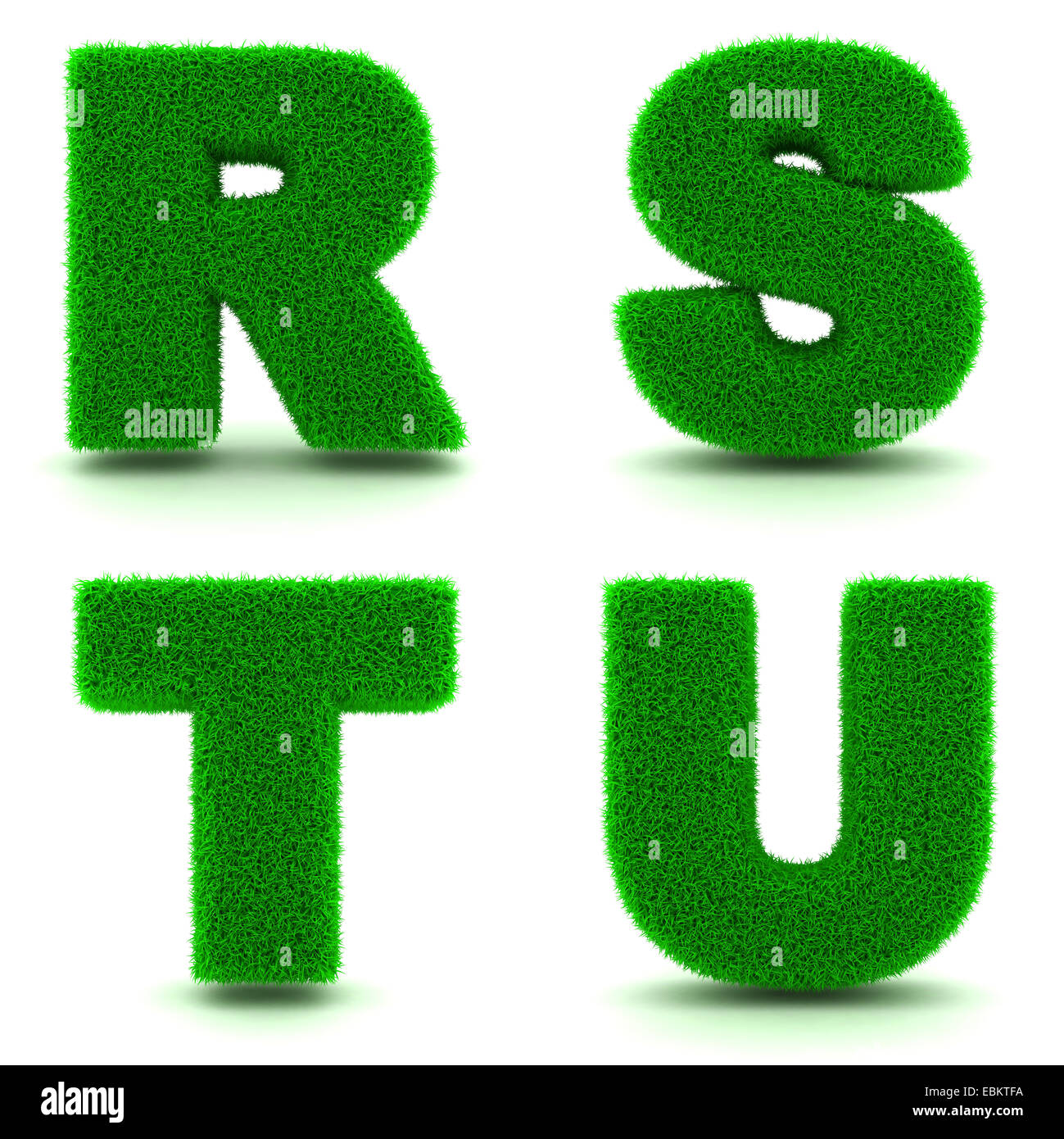 Lettres Alphabet RSTU - Ensemble d'herbe verte sur fond blanc en 3d. Banque D'Images