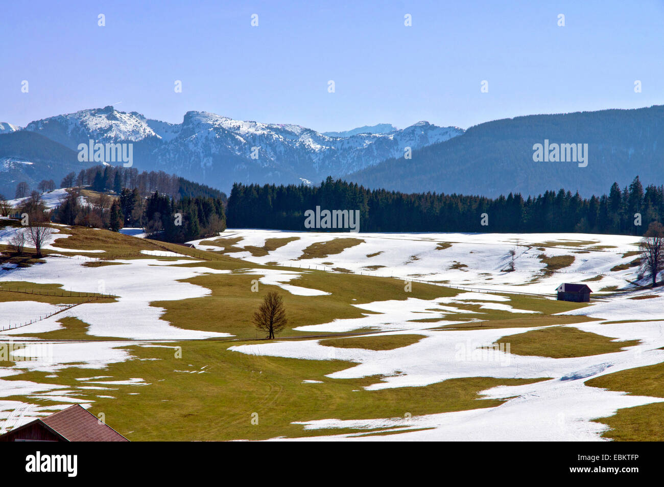 Vue depuis Wildsteig à Alpes, Allemagne, Bavière, Oberbayern, Haute-Bavière Banque D'Images