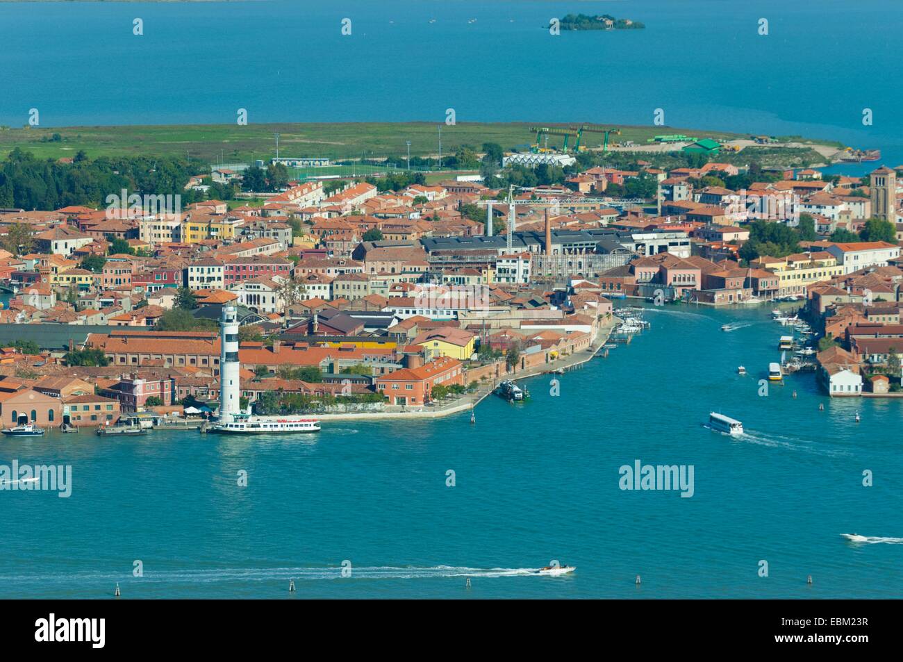 Vue aérienne de l'île de Murano, lagune de Venise, Italie, Europe Banque D'Images